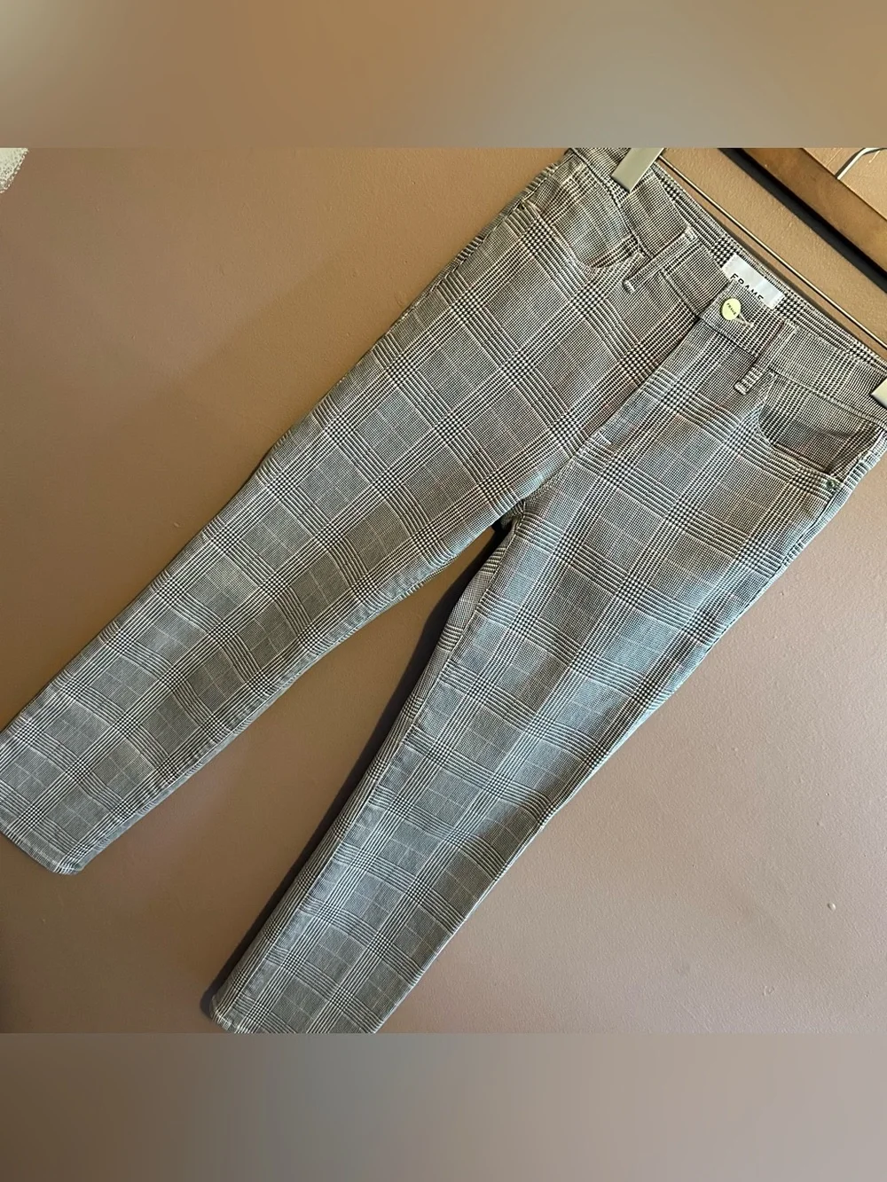 FRAME Le High Straight Plaid Pant Trousers Jeans Cropped Size 27